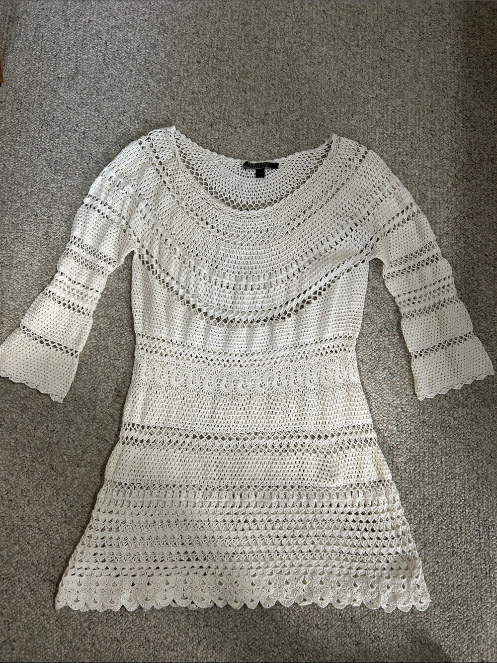 Peruvian Connection Crochet Knit Tunic Sweater